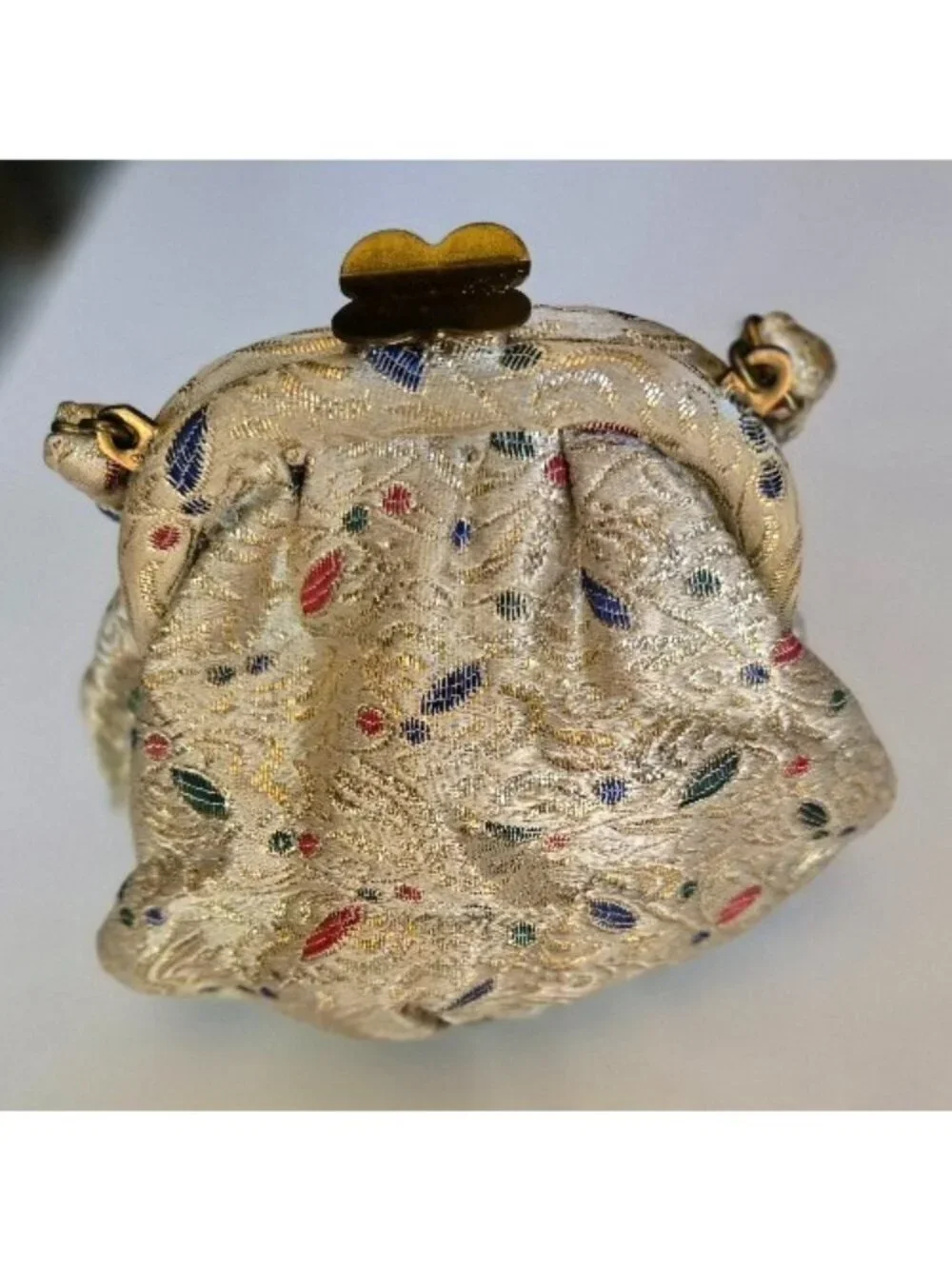 Vintage 1950s metallic confetti dot bag purse w/unusual metal clasp 6